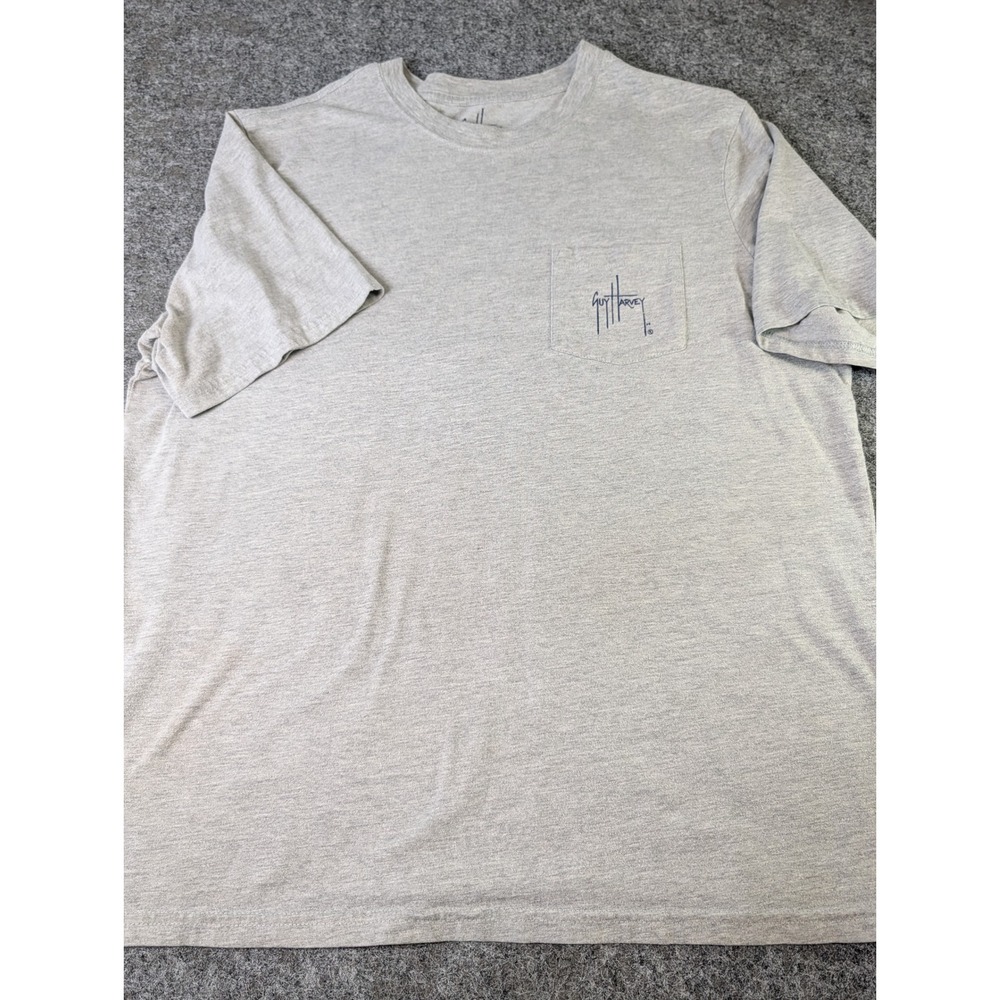 Guy Harvey Mens Large Gray Bass Fishing Graphic Pocket T-Shirt Short Sleeve Tee